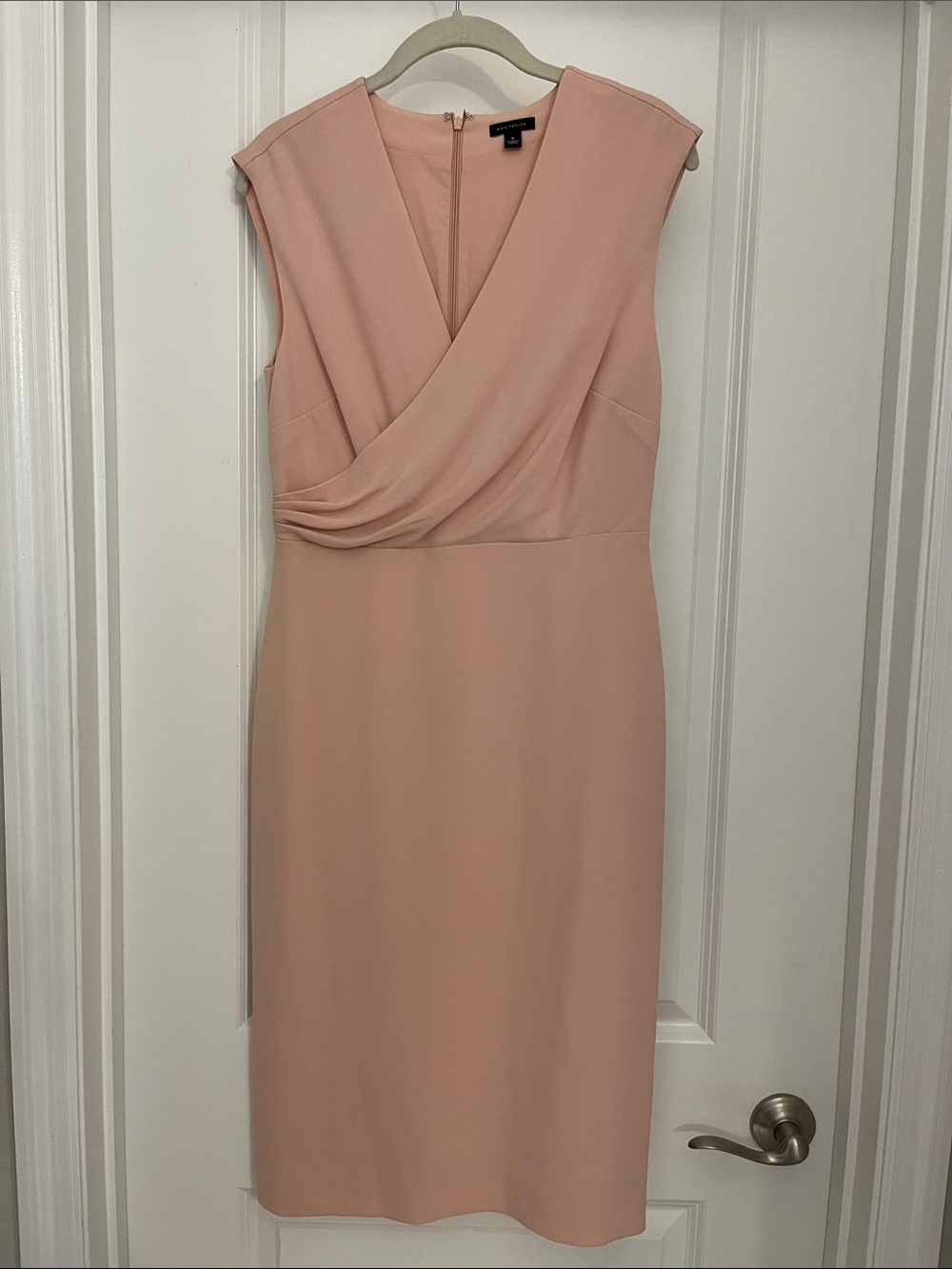 Ann Taylor Dusty Blush Pink Faux-Wrap Midi Sheath Dress